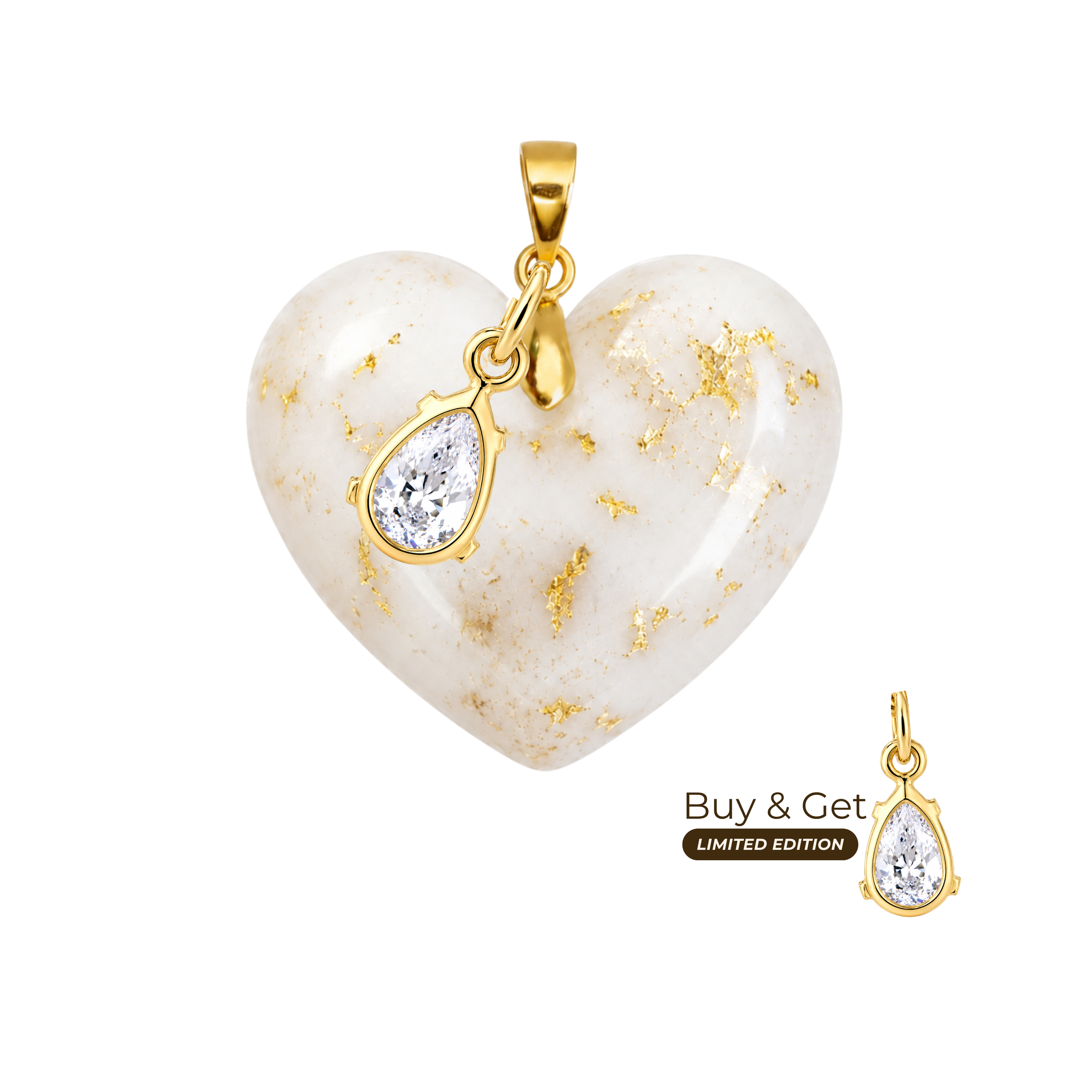 Chubby Heart with Gold Leaf and Zirconia Drop