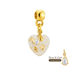 Charm Mini Cœur Rondouillard avec Feuille d’Or et Goutte de Zircone VIP