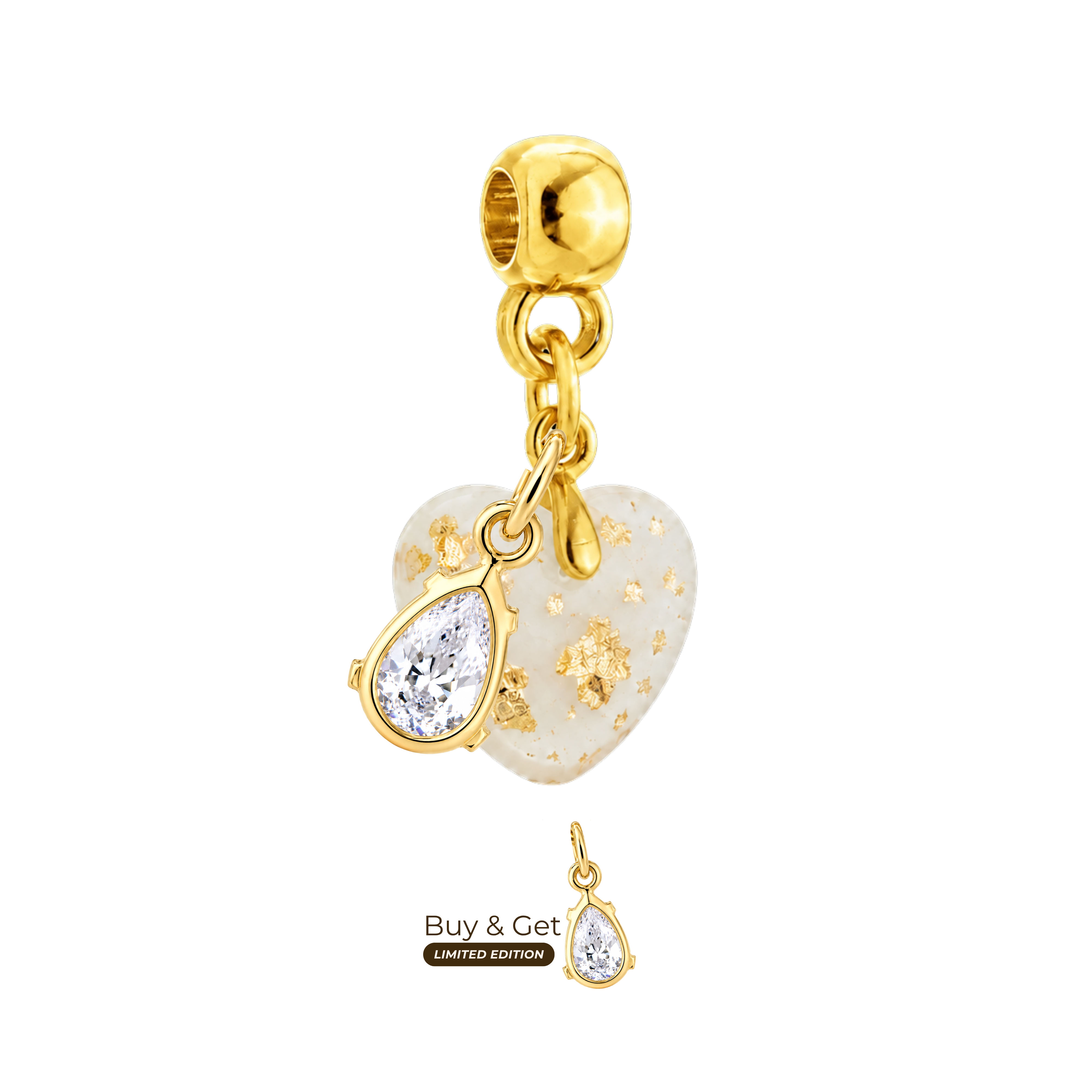 Mini Chubby Heart with Gold Leaf and Zirconia Drop
