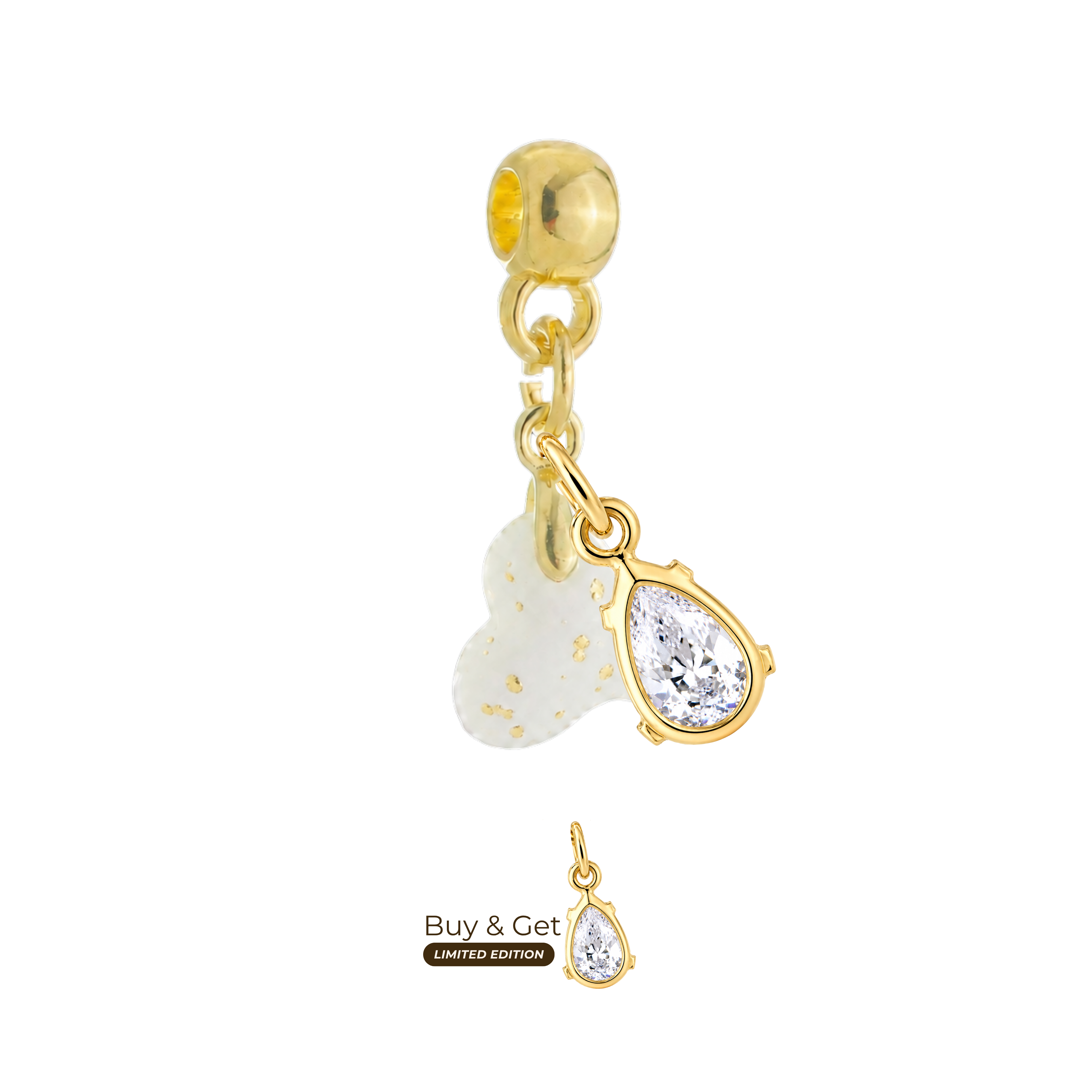 Mini Twisted Heart with Gold Leaf and Zirconia Drop