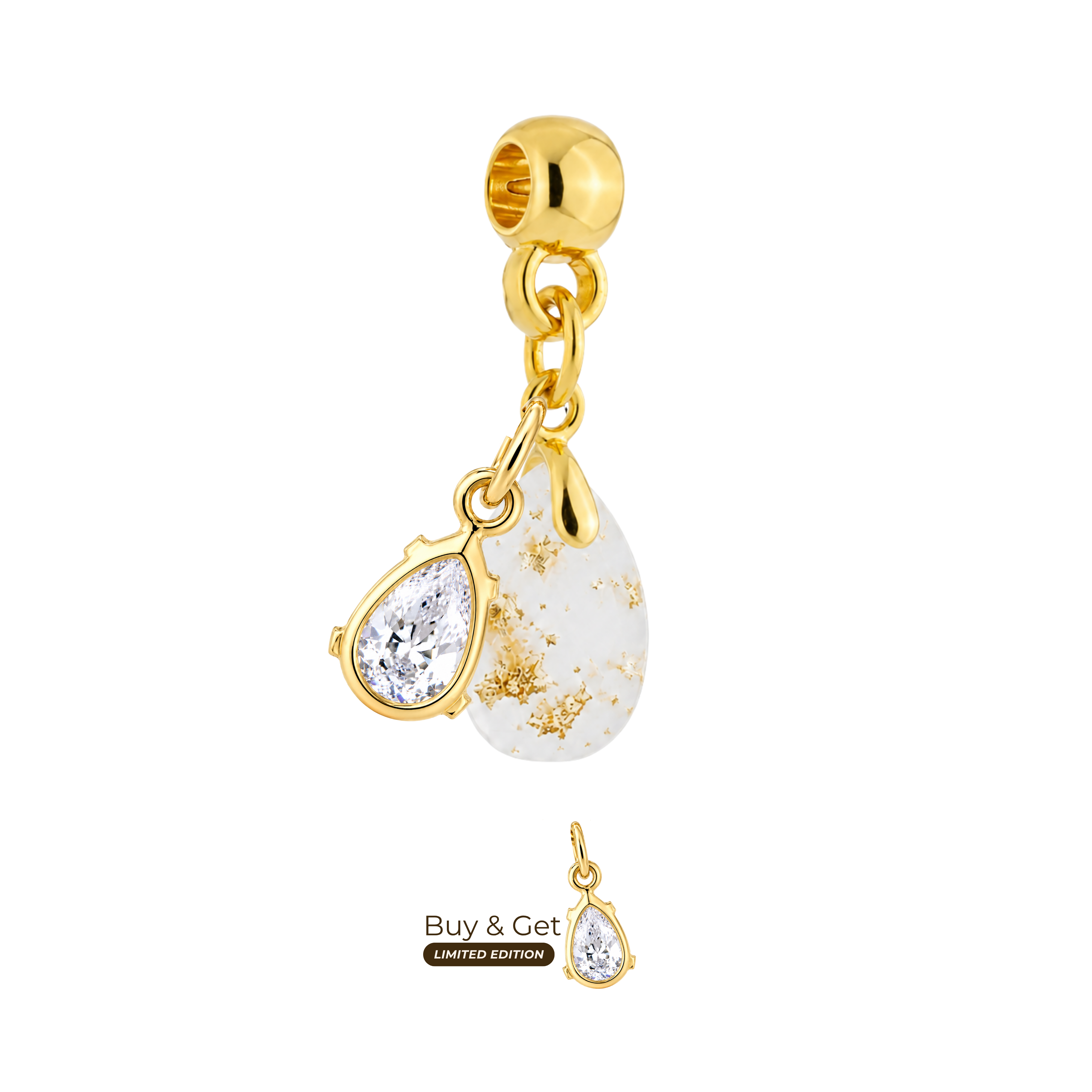 Mini Gota com Folhas Douradas e Gota de Zircónia
