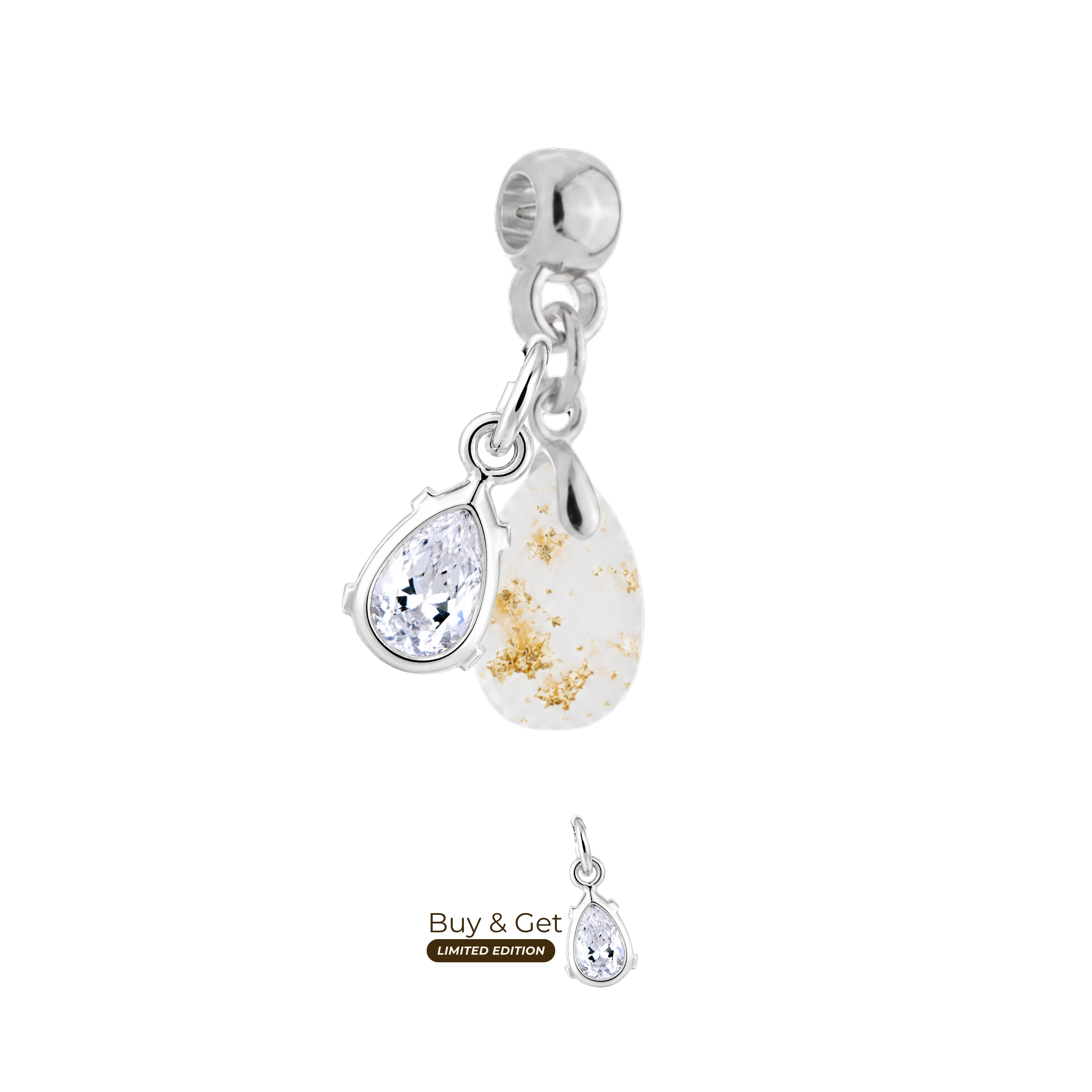 Mini Gota com Folhas Douradas e Gota de Zircónia